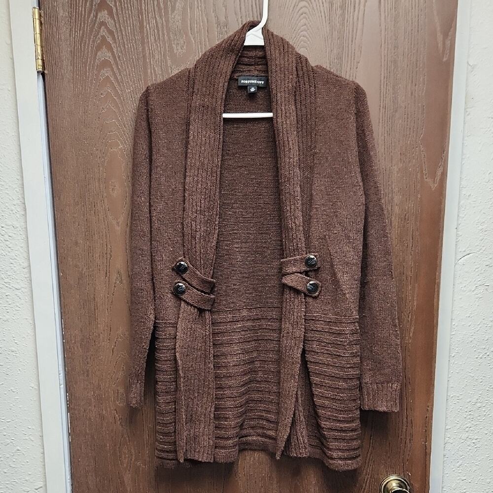 Elegant Brown Cardigan with Button Accents